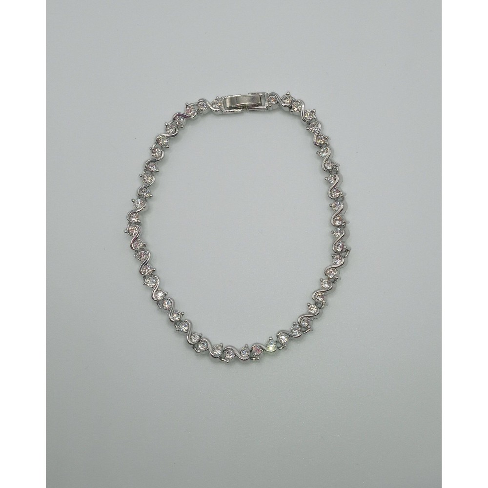 Avon S Link Clear Rhinestone Silver Tone Tennis Bracelet Signed Avon NR